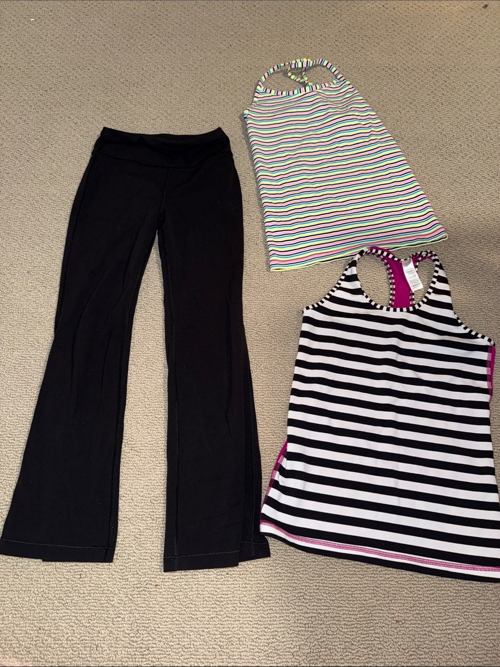 Athleta girl black flare pants 7 & ivivva striped tank tops size 8 clothes lot